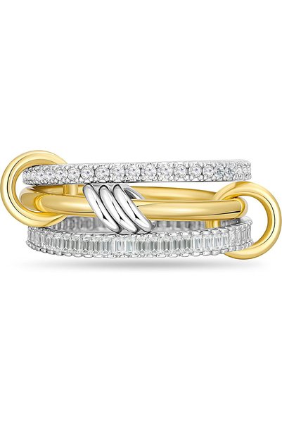 Generic Gold Plated Stackable Rings, Cubic Zirconia Ring Set,Silver & Gold St...
