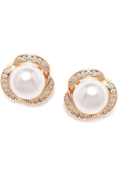 Generic Pearl Stud Earrings for Women 14K Gold Plated Freshwater Cultured Whi...