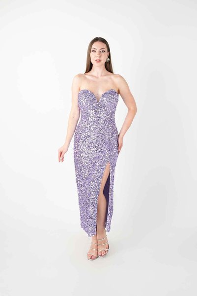 BEYBOS Tulle sequin fabric strapless pencil dress - lila