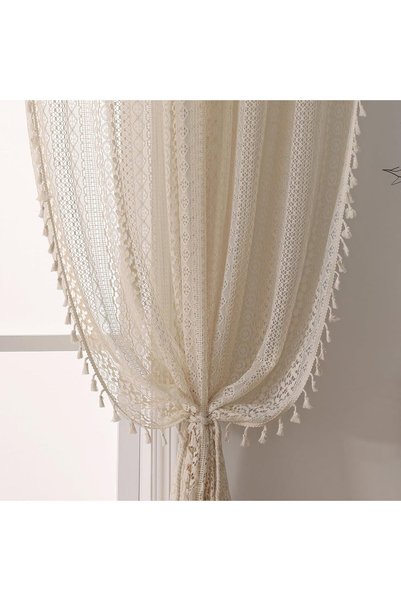 Generic Lace Curtains,Boho Crochet Curtain for Bedroom Cotton Cafe Curtains 4...