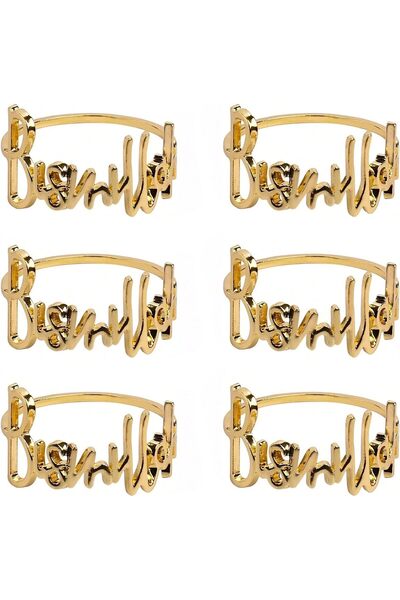 Generic Gold Ramadan Napkin Rings, Set of 6 Metal Napkin Ring Holders with Bi...