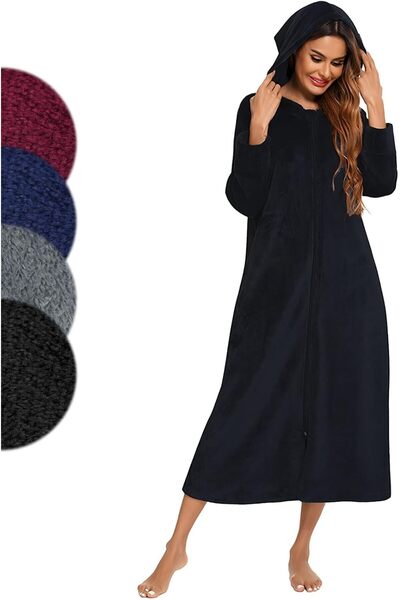 Generic Women's Fleece Dressing Gown with Zip Front – Super Soft Thick Flanne...