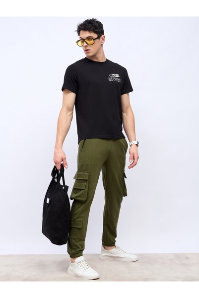 Styli Solid Cargo Joggers with Zipper Pocket