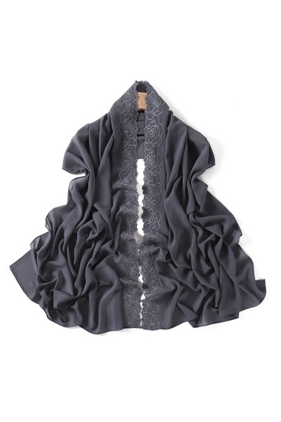 Take Two By Styli Grey Chiffon Hijab with Floral Embroidery