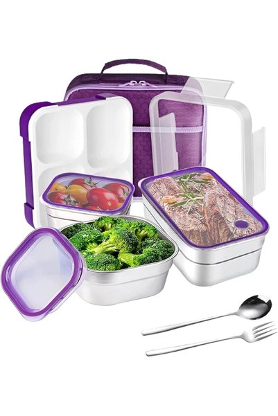 Generic صندوق غداء من الفولاذ المقاوم للصدأ للأطفال في المدرسة، صندوق غداء بي...