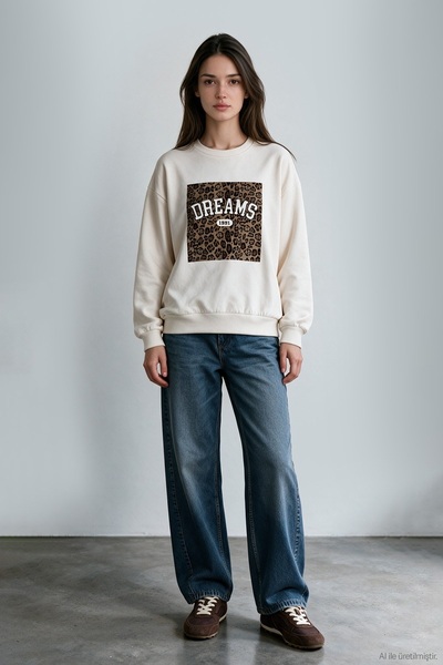Quzu Women's Sweatshirt SWT03084 Ecru