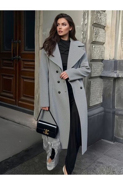 Styli Regular Fit Double Breasted Flared Wool Like Coat