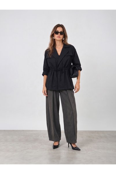 Styli Women's Black Longline Utility Jacket