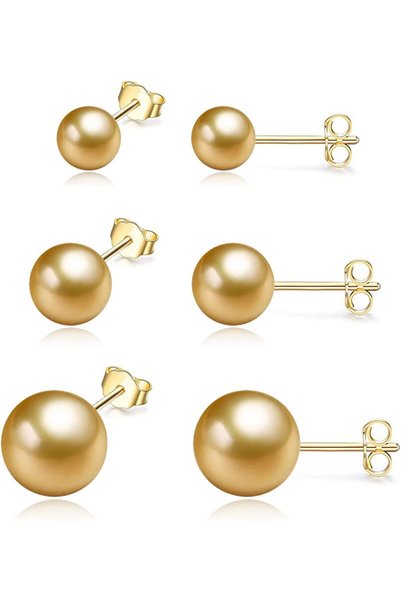 Generic Pearl Stud Earrings | 18K Gold Plated, Dark Gold, 10mm, Hypoallergenic