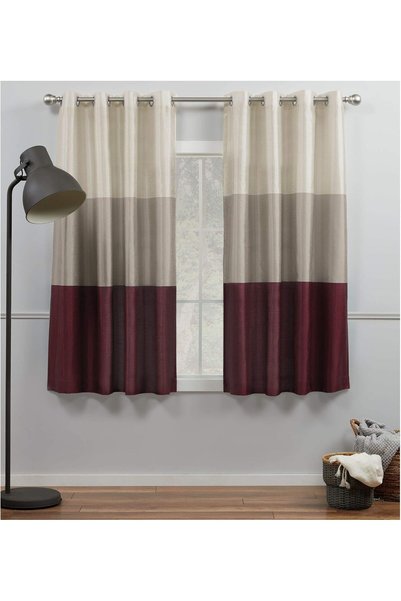 Generic Chateau Striped Faux Silk Grommet Top Curtain Panel Pair, 54"x63", Bu...