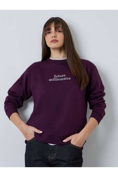 Styli Purple Regular Fit Embroidered Slogan Sweatshirt