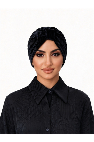 Take Two By Styli Black Velvet-Look Turban Headwrap