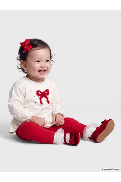 LC Waikiki Nevavm Farkıyla Lcw Baby Ecru Embroidered Baby Girl Set