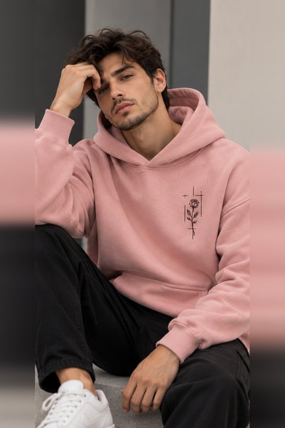 Joetsu Men's Oversized Hooded Sweatshirt, Minimalist Print, Relaxed Fit, Kang...