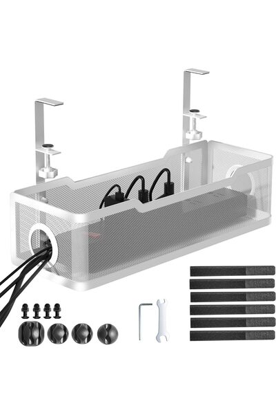 Generic Under Desk Cable Tray - White, No Drill, 15.7" Cable Tray with Clamp ...