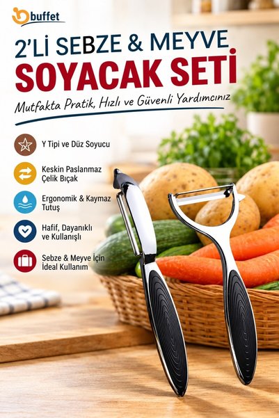 Buffer ® 2-Piece Vegetable and Fruit Peeler Set, Y-Shaped and Straight Peeler...