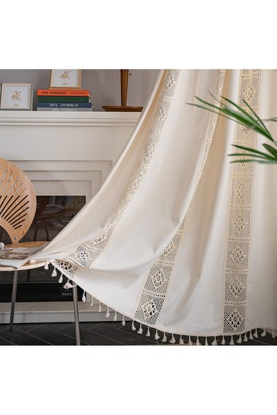Generic Boho Curtain Crochet Lace Patchwork Semi-Blackout Bohemian Handmade T...