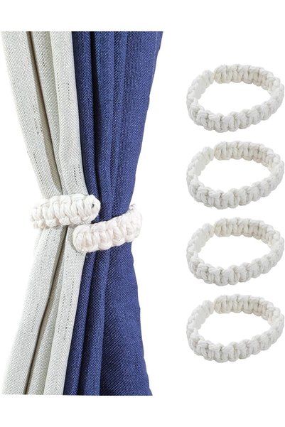 Generic Boho Curtain Tiebacks, 4 Pack Braided Curtain Holdbacks, Flexible & L...