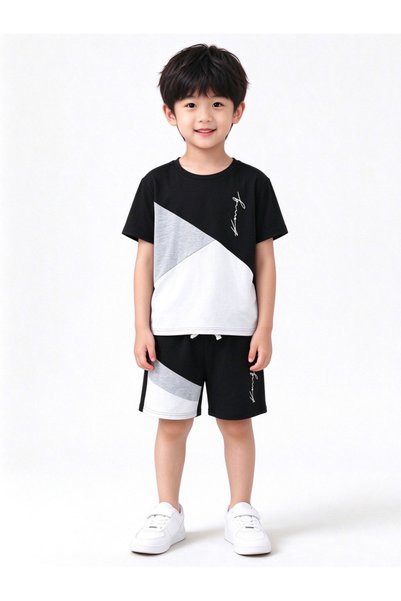 Take Two By Styli Kids Color Block T-Shirt and Shorts Set