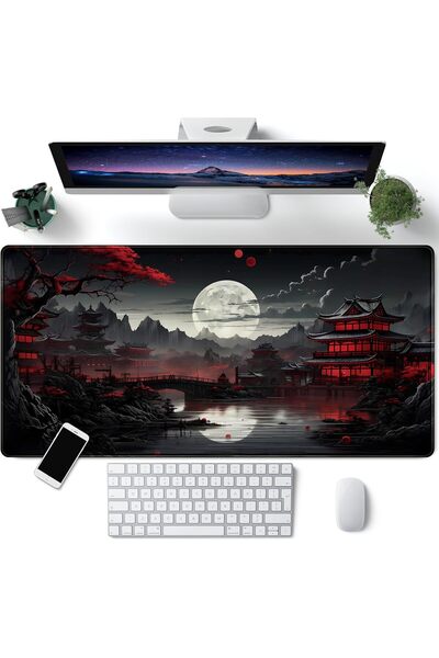 Generic حصيرة مكتب يابانية Riverside Full Moon Desk Pad أسود أحمر كبير ماوس ل...