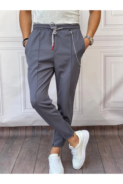 MODEFENDİ Cotton Jogger Pants with Chain and Ankle Zip Detail