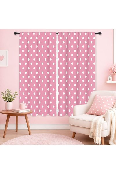 Generic ستائر نافذة لطيفة بنقشة البولكا دوت باللونين الوردي والأبيض، بتصميم ه...