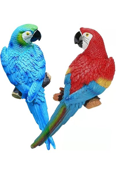 Generic 2Pcs Large Resin Parrot Decor Statues, Lifelike Hawaiian Tropical Bir...