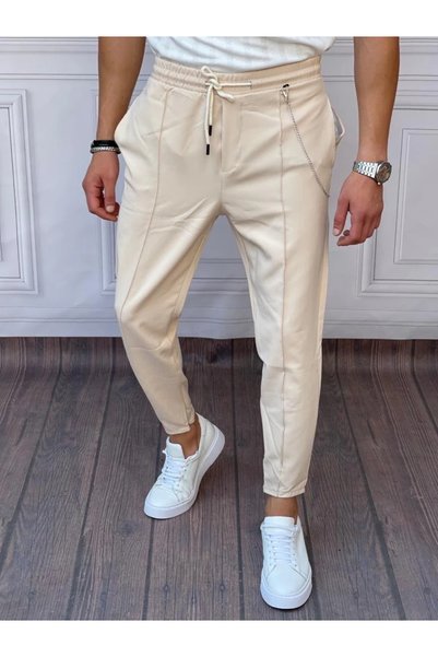 MODEFENDİ Cotton Jogger Pants with Chain and Ankle Zip Detail