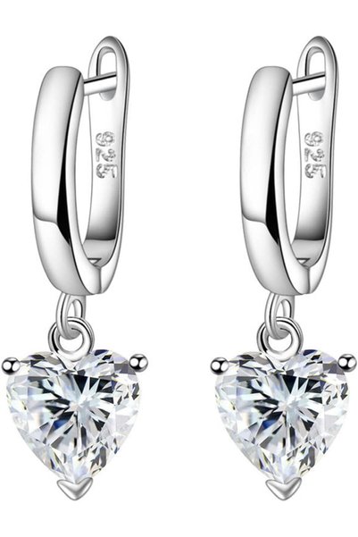 Generic Lightweight Heart-Shaped Drop/Dangle Huggie Earrings,18K White Gold P...