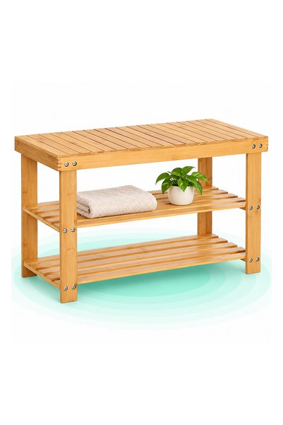 Timebox Banca pantofar cu 3 niveluri, Raft de depozitare din bambus, 70x28x45...