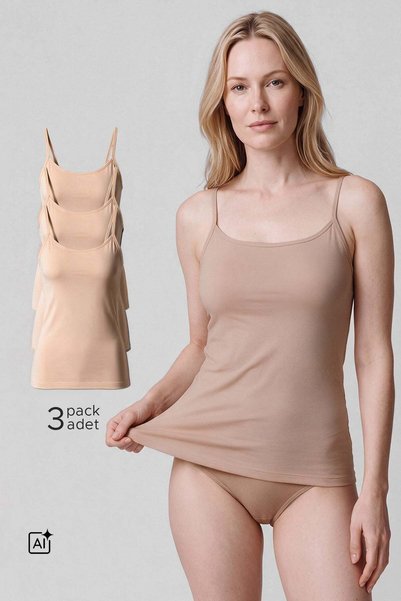 Mısırlı Women's Cotton 3-Pack Set, Basic Tank Top Without Adjustable Straps