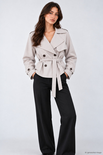 Lupies Women's Short Trench Coat with Buttons and a Belted Design