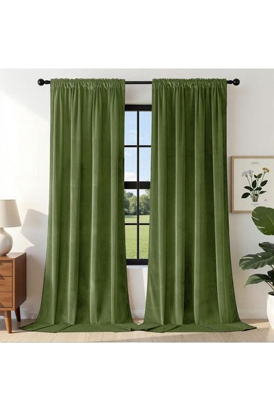 Generic Green Velvet Curtains 72 inch 2 Panel, Room Darkening Super Soft Velv...