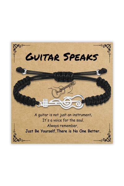 HaveLovely Music Note and Guitar Bracelet for Women Men, Adjustable Black Wax...
