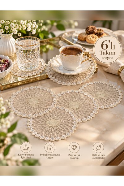 TİCARET ATÖLYESİ Set of 6 Modern Lace Cream-Colored Napkins