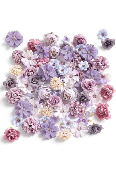 Generic 50Pcs Faux Flower Heads, Rose Purple Artificial Silk Rose Peony Daisy...