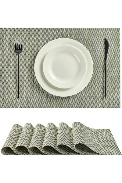 Generic Woven Vinyl Placemats Set of 6,Green Zigzag