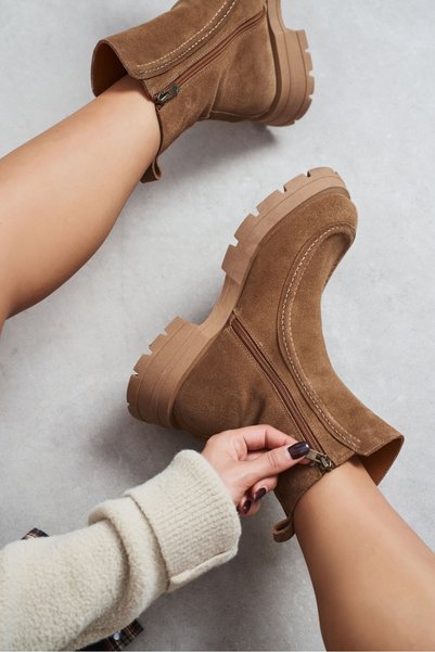 NİŞANTAŞI SHOES Γυναικεία μπότες Allesia Koyu Desert από σουέτ, με φερμουάρ, ...