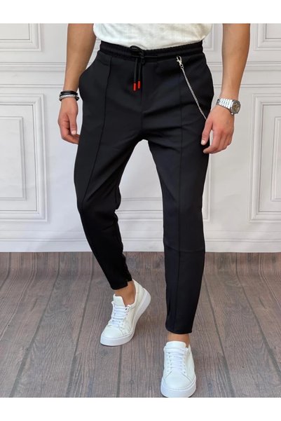 MODEFENDİ Cotton Jogger Pants with Chain and Ankle Zip Detail