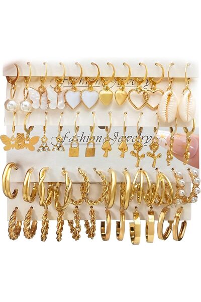 Generic Gold Hoop Earrings Set for Women, 24 Pairs Hypoallergenic Statement O...
