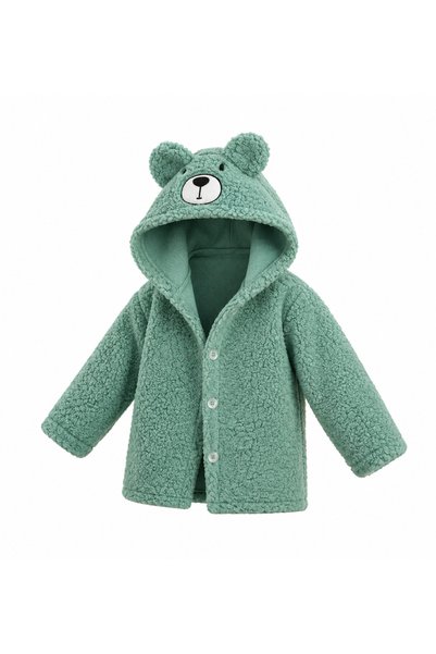 LittlePoffy Brown Welsoft Fleece Fabric Hooded Children's Cardigan Coat