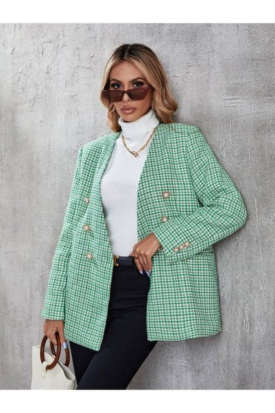 rengastyle Sacou blazer pentru femei, căptușit și cu detalii cu nasturi