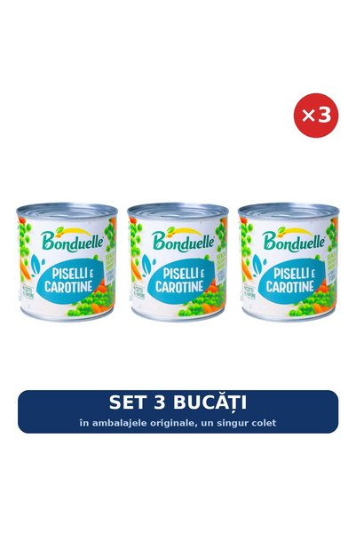 Bonduelle Set 3 x Mazăre și morcovi Bonduelle, fără zahăr adăugat, 305 g