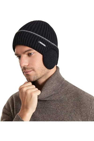 Generic Knitted Beanie Hats with Earmuffs for Men Women Winter Warm Earflap S...