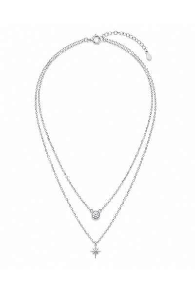 Generic Brand Colier dublu din argint 925 cu steluță și zirconiu