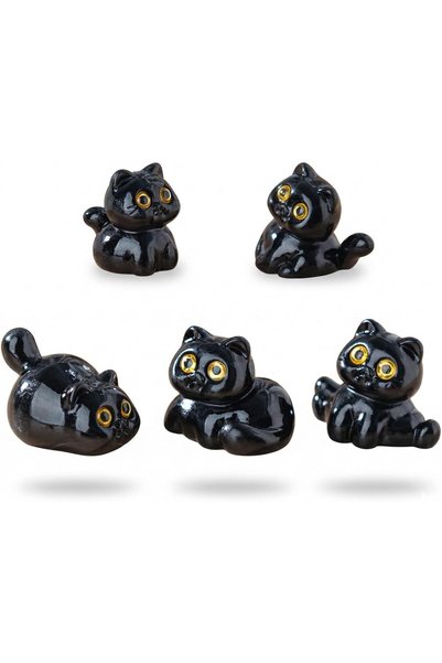 Generic 5 Pieces Resin Black Cat Statues Miniature Cat Figurines for Home Dec...