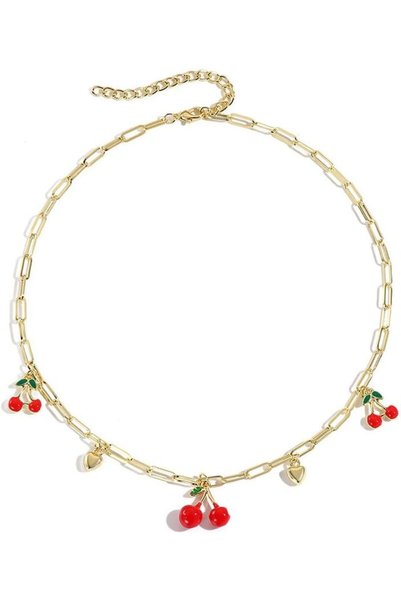 Generic Cherry Beaded Necklace for Women Pineapple Strawberry Pendant Necklac...
