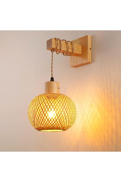 Generic Bamboo Boho Wall Lights, Japanese Style Bamboo Wall Lamp,Vintage Nylo...