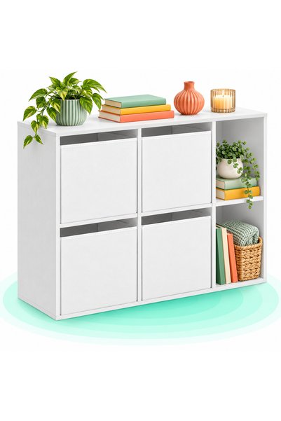 Timebox Etajera cu 6 compartimente, Cu 4 sertare textile, Dimensiuni 27x83x92...