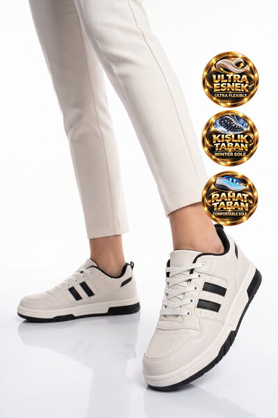 Cool White and Black Lace-Up, Thick Sole, Unisex Walking and Athletic Sneaker...